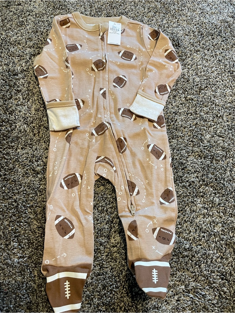 Old Navy Beige and Brown Football-Print Footed One-Piece